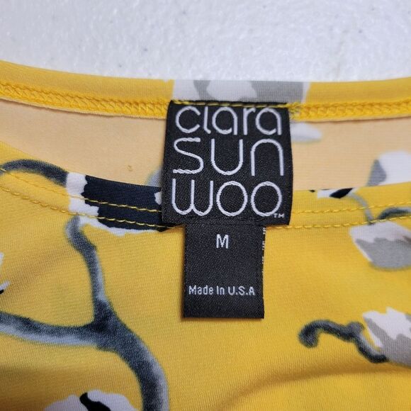 CLARA SUNWOO Sun Woo Yellow with Black Gray Florals White Boxy 3/4 Sleeve Tunic - Picture 6 of 9